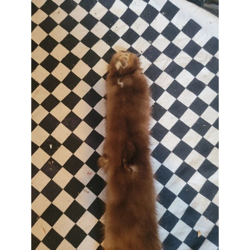 Vintage Real Fur Pelt Stole Mink Brown Taxidermy Craft Costume Prop
